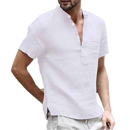 Men's Short-Sleeve T-Shirt New Summer Cotton and Linen Casual T-Shirt for Men LED Breathable Men's Shirt S-3XL