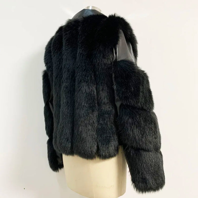 ZADORIN Top Fashion Luxury FAUX Fox Fur Coat Motorcycle PU Leather Turn Down Collar Warm Faux Fur Jacket Women Autumn Winter New