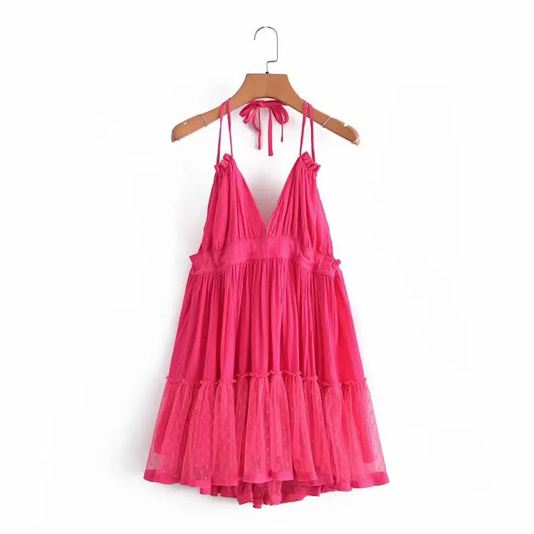 SheMujerSky Abito sexy con giunture in pizzo senza schienale Mini abiti estivi con scollo a V e scollo all'americana Abito da donna Elegante da sera
