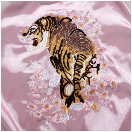 Double Sided Satin Baseball Jacket Women Sukajan Jacket Female Girls Embroidery Coat 2026 Spring Autumn Pink Z1A1