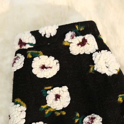 Three Dimensional Flower Skirts Women Winter High Waist Woolen Thickened Long Skirt Female Autumn New PlatiNum