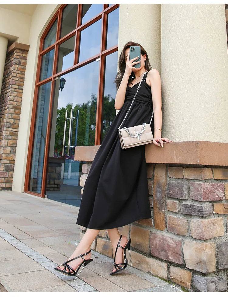 New 16CM Sexy Thin Strap Lady Sandals Large-Size Women Metal Stiletto Shoes Show Model Party Summer Ankle Back Strap High Heels