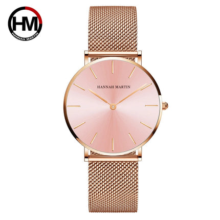 HANNAH MARTIN Movimento al quarzo giapponese in acciaio inossidabile di qualità del marchio Orologio Dropshipping da donna impermeabile da 36 mm in oro rosa completo platinumshop