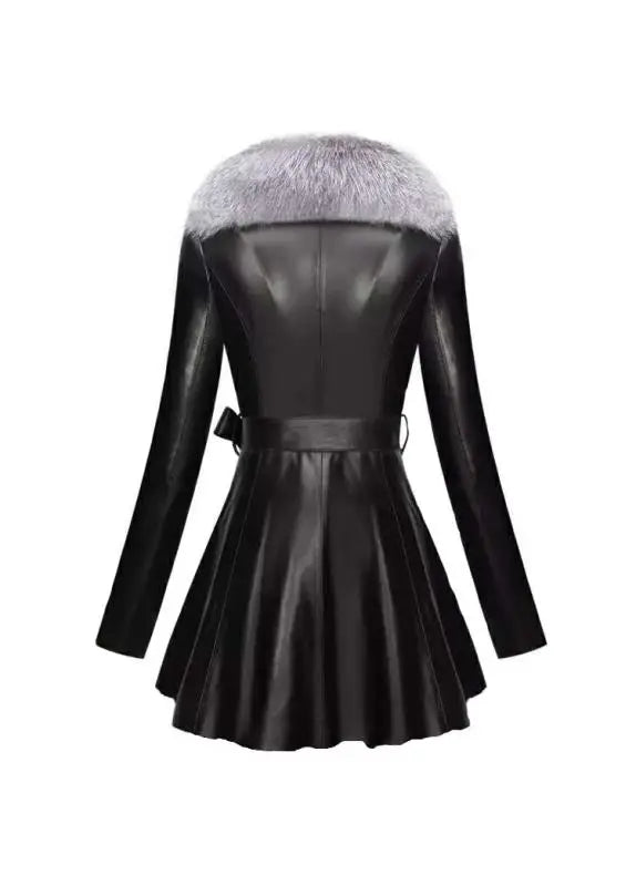 Faux Fur Coat Women Winter Female Sheepskin Coats Pure Color Faux Fox Fur Collars Snap Fastener Furs