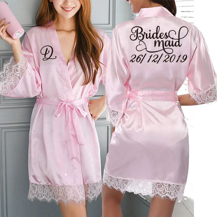 Data personalizzata Nome Kimono in pizzo Abito da donna Matrimonio Sposa Abiti da damigella d'onore Addio al nubilato Preparewear