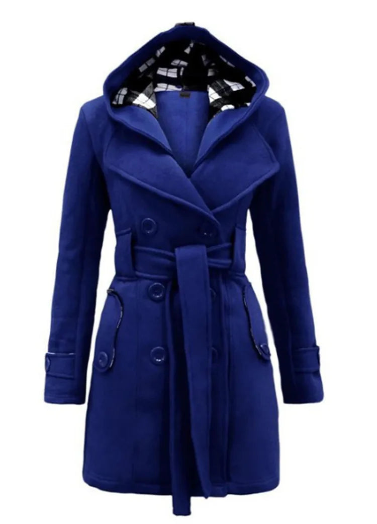Fashion Woolen Coat Women Warm Fleece Jacket With Belts Double Breasted Solid Casual Jacket 2022 Winter Vintage Slim Ladies Coat