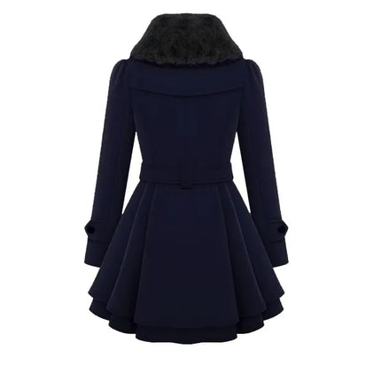 Women's Winter Slim Long Wool Sherpa Coat Double Breasted Padded Korean Cashmere Coat England Style Trench