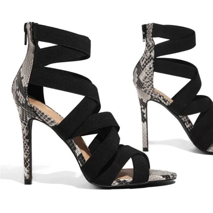 Décolleté Scarpe sexy da festa Scarpe da ballo Scarpe estive con serpente Décolleté da donna Tacchi alti e sottili Gladiatore con strass a punta