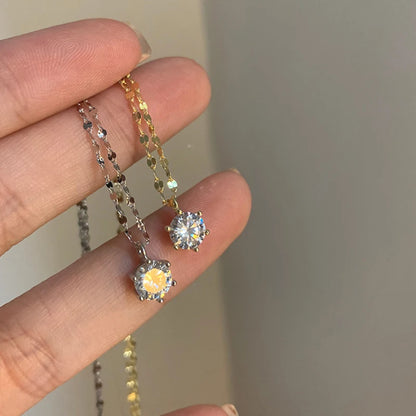 ANENJERY Collana con zirconi singoli color argento per donna Gioielli per feste di nozze con catena a clavicola con zirconi a sei artigli