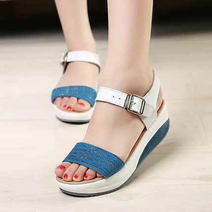 WOIZGIC Women's Ladies Female Genuine Leather Shoes Platform Sandals High Heels Summer Cool Beach Flip Flop 35-40 CDBY-5531 PlatiNum