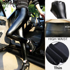BIVIGAOS Fashion Women PU Leather Pants Elastic High Waist Winter Leggings Slim Velvet Leather Leggings Skinny Fleece Trousers PlatiNum