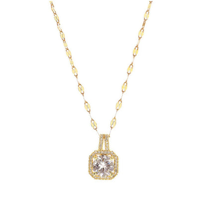 Collane in acciaio inossidabile con zirconi quadrati di moda in stile coreano per le donne all'ingrosso di gioielli con catena a clavicola femminile elegante di lusso