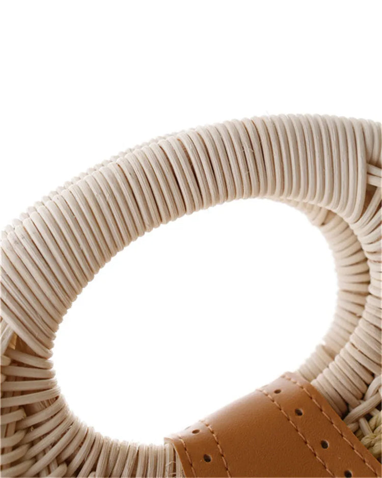 Borsa a mano rotonda intrecciata a mano in Rattan naturale da donna borsa a tracolla borsa estiva da spiaggia con pochette Casual da donna in boemia