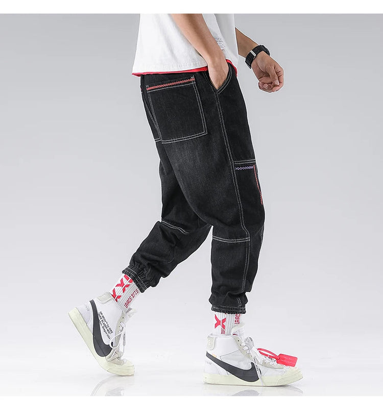 2025 New Streetwear Hip Hop Cargo Pants Men's Jeans Elastic Harun Joggers In Autumn and Spring Men ClothIng PlatiNum