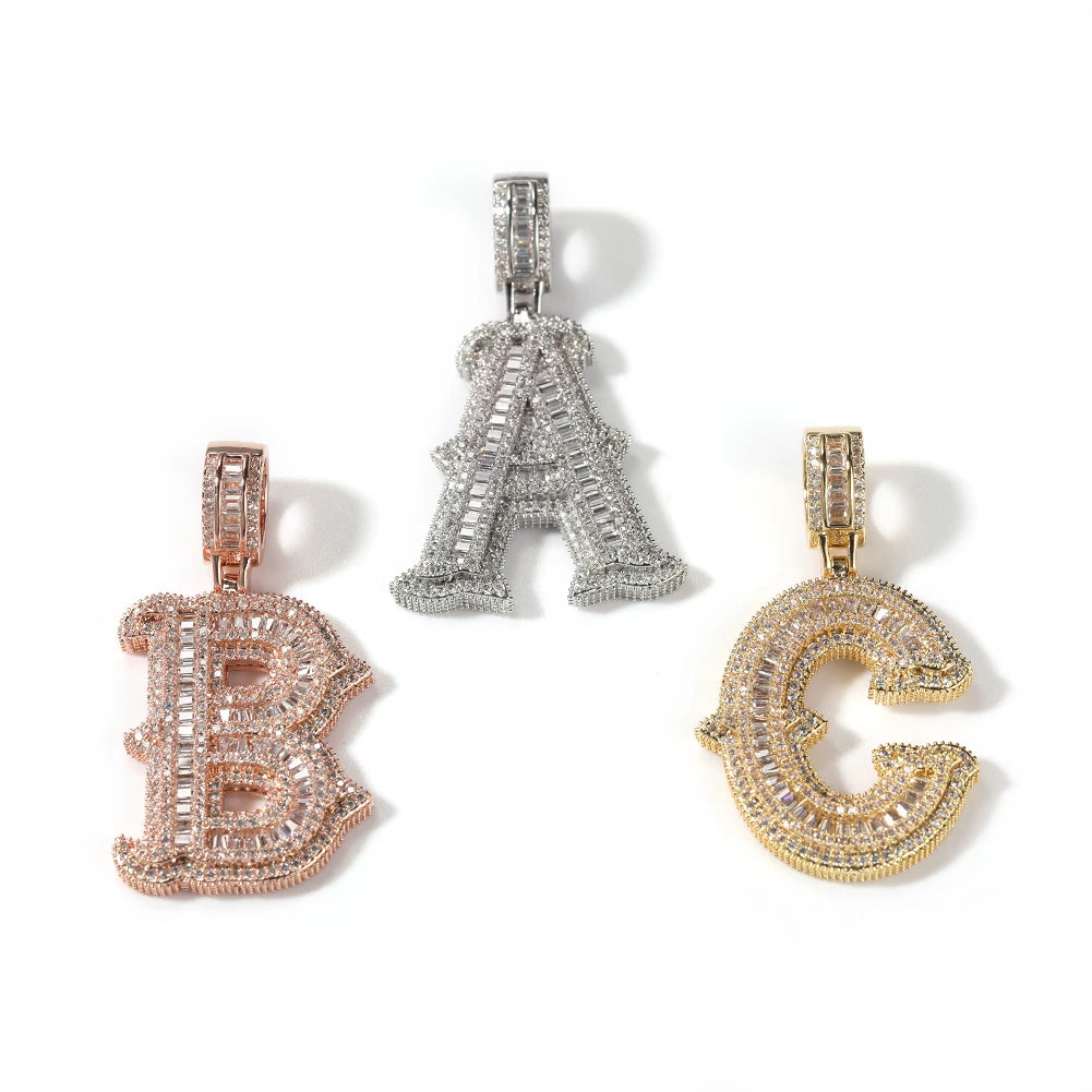 UWIN Collana con ciondolo con lettera iniziale per donna Uomo Ciondoli con zirconi baguettecz ghiacciati con catena da tennis Gioielli Hip Hop per regalo