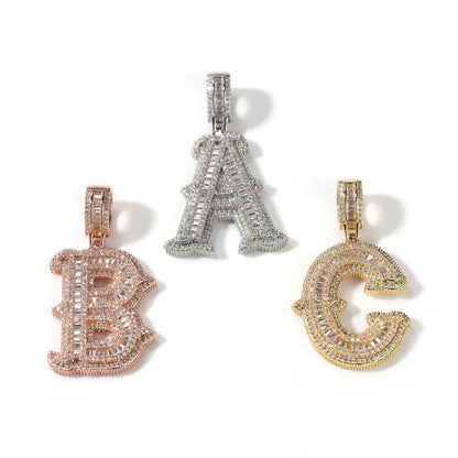 UWIN Collana con ciondolo con lettera iniziale per donna Uomo Ciondoli con zirconi baguettecz ghiacciati con catena da tennis Gioielli Hip Hop per regalo