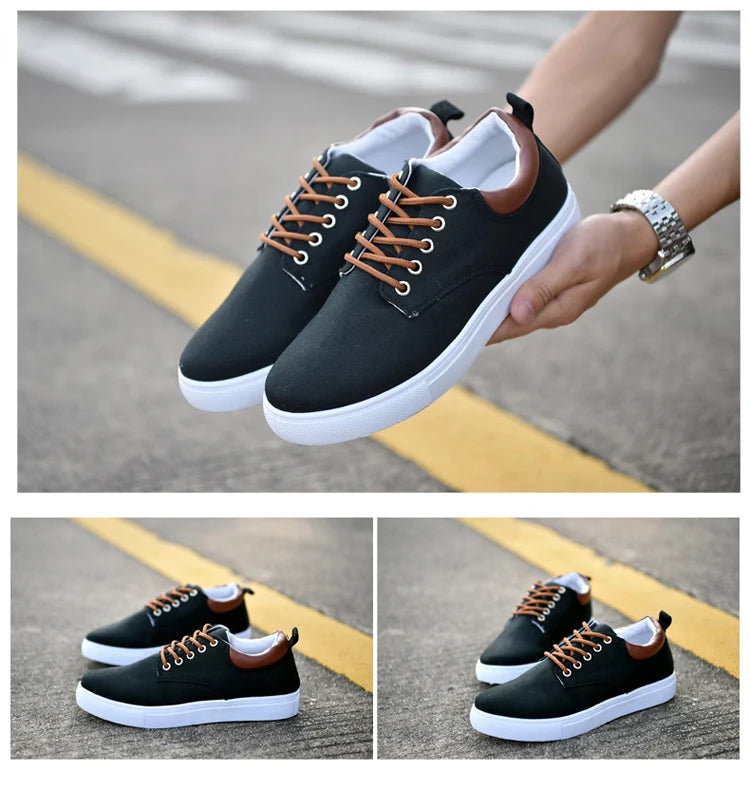 Fashion Canvas Men's Sneakers Black Lace Up Sping Shoes 2024 Classic Casual Vulcanized Shoes Size 46 47 Mens Spring Sport Shoes