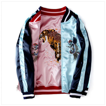 Double Sided Satin Baseball Jacket Women Sukajan Jacket Female Girls Embroidery Coat 2026 Spring Autumn Pink Z1A1
