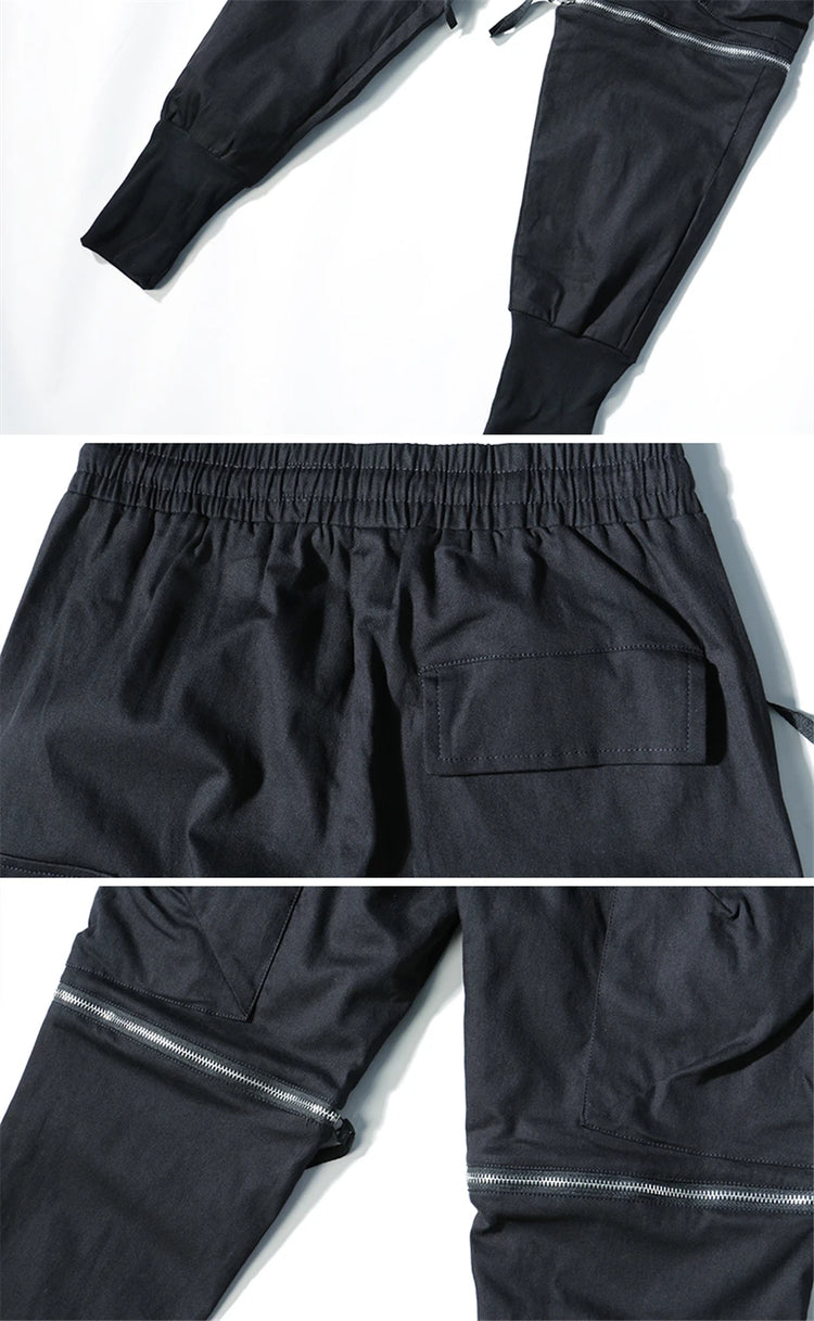 Detachable Black Cargo Pants Men Harajuku Hip Hop Streetwear Multi-Pocket Joggers Trousers Man Elastic Waist Techwear