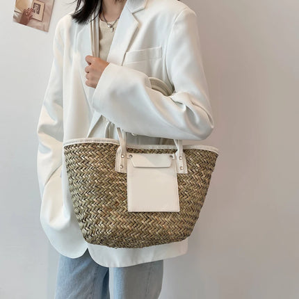 Borse estive in paglia da donna di alta qualità Borse a tracolla da donna alla moda Borsa da spiaggia tote femminile di grande capacità di design
