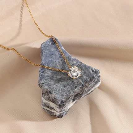 E.B.belle  Stainless Steel PVD Plated 3A Zircon Stone Crown Pendant Necklace Ladies Minimalist Weddng Party Crystal Necklace PlatiNum