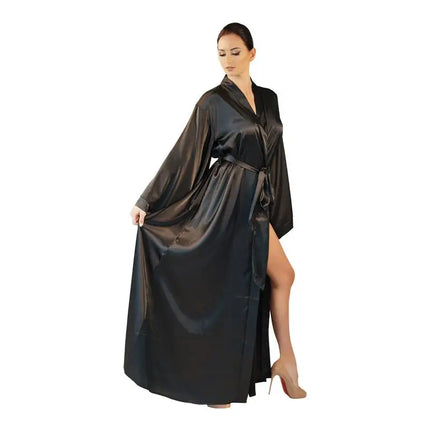 2019 nuovi abiti solidi donna nero rosso manica lunga camicia da notte signore ragazze raso di seta liscio primavera pizzo indumenti da notte accappatoio femminile