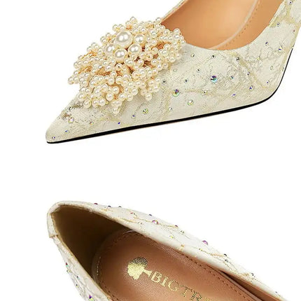 BIGTREE Scarpe Fiori di perle Décolleté da donna Tacchi alti con strass 2026 Nuove donne di lusso Tacchi a spillo Décolleté da donna di grandi dimensioni platinumshop