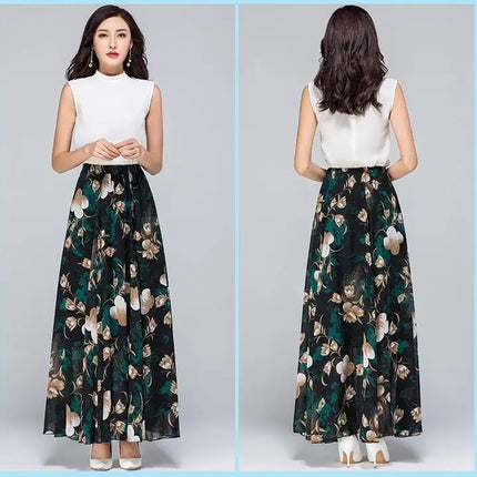 Gonne a vita alta da donna, estive 2026, primaverili, con elastico in vita, lunghezza midi, stampate, per la danza, in chiffon, modello swing