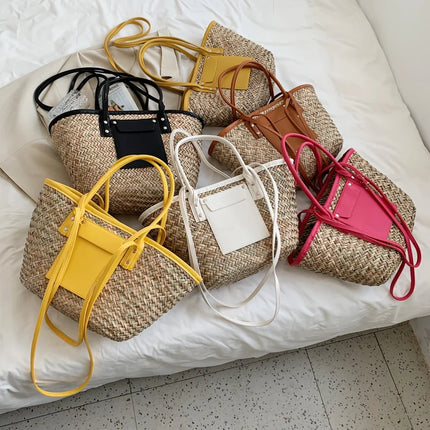 Borse estive in paglia da donna di alta qualità Borse a tracolla da donna alla moda Borsa da spiaggia tote femminile di grande capacità di design