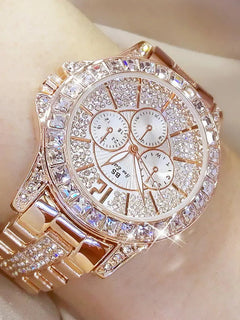 Orologi da donna Orologio al quarzo con diamanti di lusso Orologio da polso di marca superiore di moda Orologio da donna con gioielli in cristallo Orologio in oro rosa