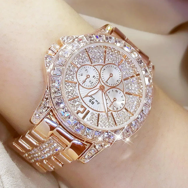 Orologi da donna Orologio al quarzo con diamanti di lusso Orologio da polso di marca superiore di moda Orologio da donna con gioielli in cristallo Orologio in oro rosa platinumshop