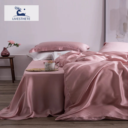 Liv-Esthete Verano Grado superior Naturaleza 10% seda Rosa Juego de ropa de cama Mujer Sábana Funda nórdica Juego de funda de almohada Queen King Juego de cama
