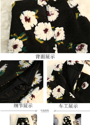 Three Dimensional Flower Skirts Women Winter High Waist Woolen Thickened Long Skirt Female Autumn New PlatiNum