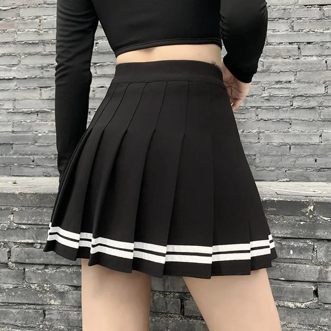 Korean Style Patchwork Vintage Harajuku JK Pleated Skirt Black Gothic Streetwear High Waist Miniskirt Women Punk Skirt