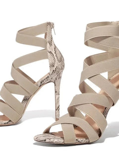 Décolleté Scarpe sexy da festa Scarpe da ballo Scarpe estive con serpente Décolleté da donna Tacchi alti e sottili Gladiatore con strass a punta