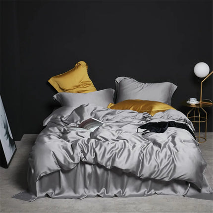 Liv-Esthete Set biancheria da letto in seta 100% verde scuro Set biancheria da letto in pura seta sana di lusso Queen King Copripiumino Lenzuolo piatto Federa Set biancheria da letto