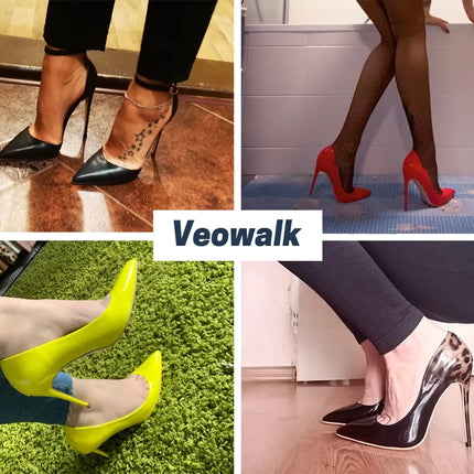 Veowalk Décolleté a spillo con punta a punta da donna con taglio a onda Design alla moda Rosso all'interno Slip On 12 cm Scarpe con tacco alto Lucido Nude Nero Bianco