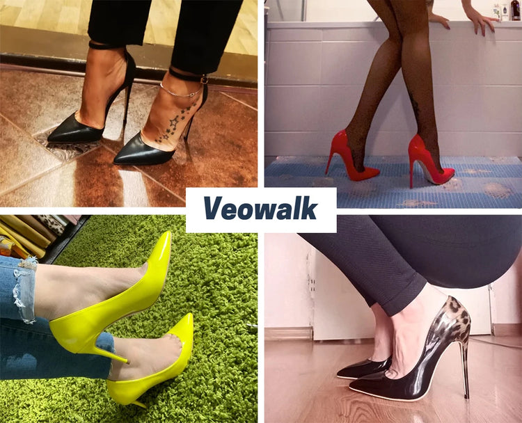 Veowalk Décolleté a spillo con punta a punta da donna con taglio a onda Design alla moda Rosso all'interno Slip On 12 cm Scarpe con tacco alto Lucido Nude Nero Bianco