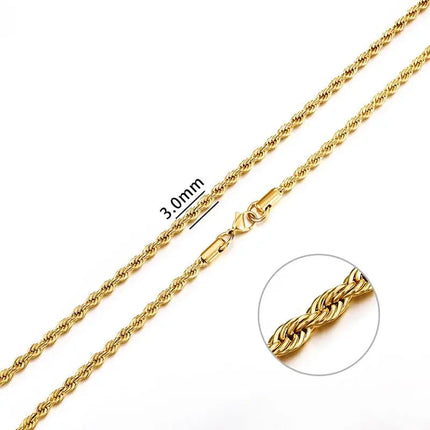 Jiayiqi 2mm-7mm Rope Chain Necklace Stainless Steel Never Fade Waterproof Choker Men Women Jewelry Silver Color Chains Gift PlatiNum
