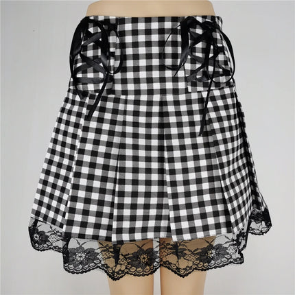Harajuku Punk gotico nero a vita alta gonne nere donne Sexy Patchwork fasciatura Mini gonna nera Streetwear femminile