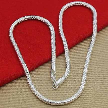 DOTEFFIL 925 Sterling Silver 16/18/20/24/22/24/26/30 Inch 3mm Snake Chain Necklace For Woman Man Wedding Engagement Jewelry PlatiNum