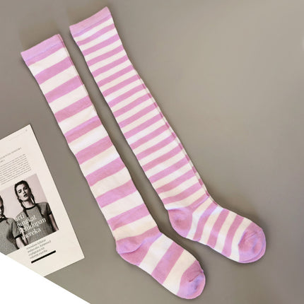 Calze alte alla coscia da donna a righe da donna nere bianche rosa lunghe sopra sopra calzini al ginocchio femboy Cosplay Lolita Harajuku Y2k