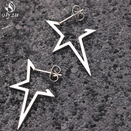 Oly2u Orecchini a stella grande Orecchini a bottone punk Semplicità Orecchini in acciaio inossidabile per gioielli da donna 2024 Oorbellen all'ingrosso platinumshop