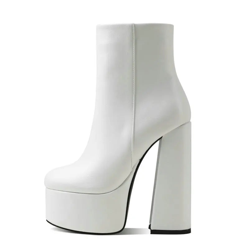 2021 Women Ankle Boots Platform Square High Heel Ladies Motorcycle Boots Faux Leather High High Quality Women's Boots Black