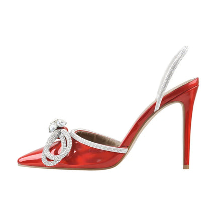 Onlymaker donna elegante tacchi a punta cristallo farfalla nodo lucido conciso partito tacchi alti sottili regalo di nozze sandali moda