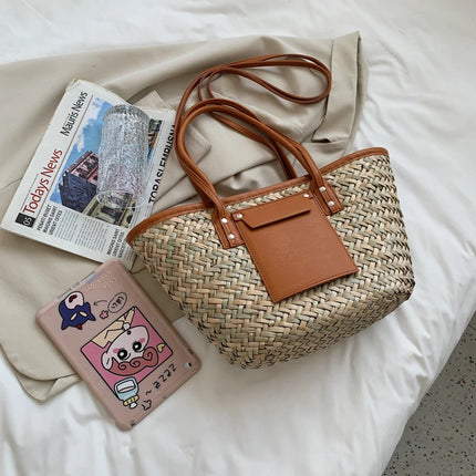 Borse estive in paglia da donna di alta qualità Borse a tracolla da donna alla moda Borsa da spiaggia tote femminile di grande capacità di design