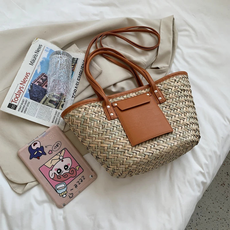 Borse estive in paglia da donna di alta qualità Borse a tracolla da donna alla moda Borsa da spiaggia tote femminile di grande capacità di design