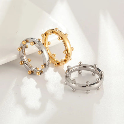 Set di gioielli di lusso Bracciale rigido in acciaio inossidabile Anello da dito Orecchini a cerchio con mini sfere per regali di gioielli di moda da donna platinumshop