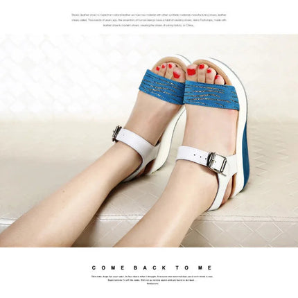 WOIZGIC Women's Ladies Female Genuine Leather Shoes Platform Sandals High Heels Summer Cool Beach Flip Flop 35-40 CDBY-5531 PlatiNum