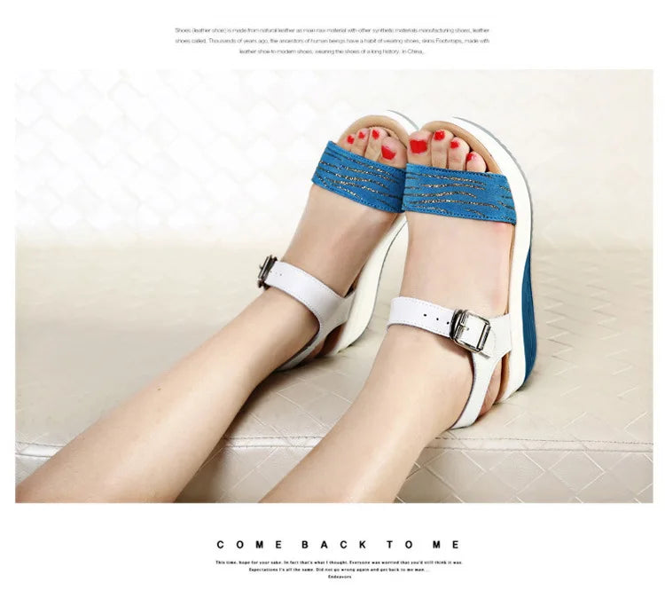 WOIZGIC Women's Ladies Female Genuine Leather Shoes Platform Sandals High Heels Summer Cool Beach Flip Flop 35-40 CDBY-5531 PlatiNum